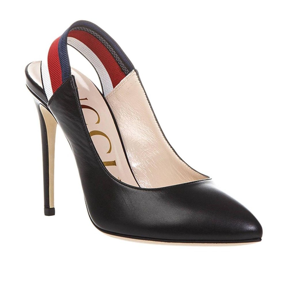 Gucci Sylvie Leather Slingback Pumps in Black NEW IN BOX WITH SHOE BAG
